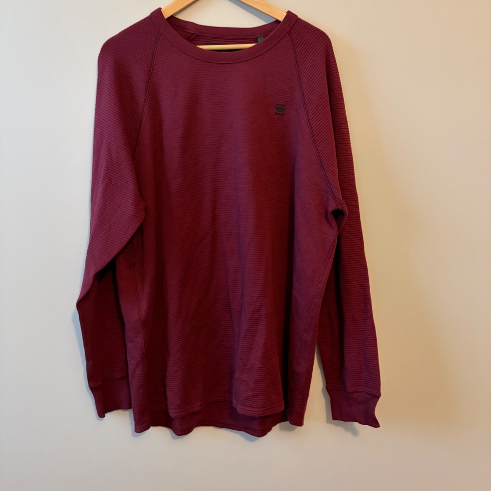 G-Star RAW Mens Ribbed Raglan Long Sleeve T-Shirt Burgundy XXL D15612-B768-4608